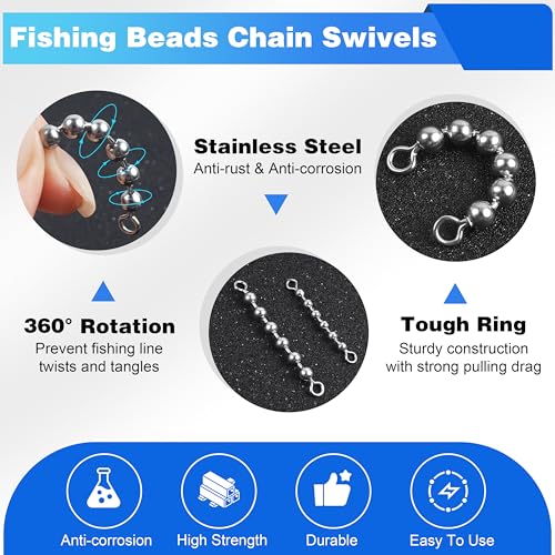 OREOTL 3/16'' (4.5mm) Stainless Steel Fishing Bead Chain Swivels 20/40pcs Trolling & Saltwater Tackle