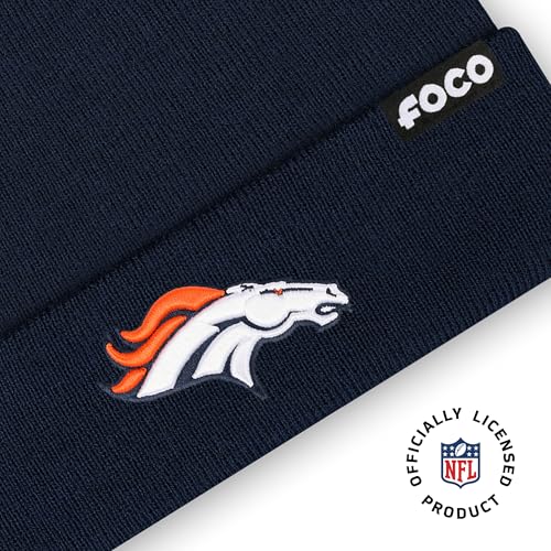 Denver Broncos Pom Beanie Hat - Navy - One Size