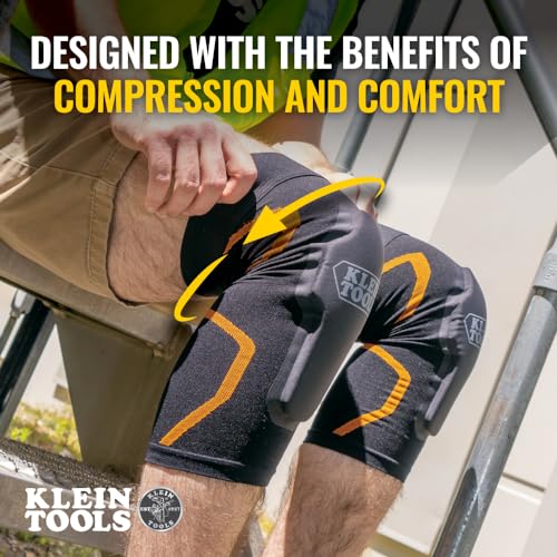 Klein Tools 60622 Knee Pad Compression Sleeve, Knee Support for Construction, Workers and Athletes, Black, S/M