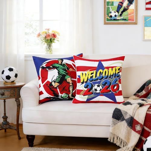 Soccer Pillow Covers - FIFA World Cup 2026 Decor - Blue