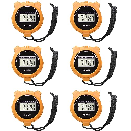 Digital Sport Stopwatch Timer with Large Display, Alarm, Date & Time - 6 Pack