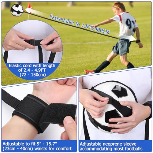 TOBWOLF Soccer Kick Trainer with Black Wrist Belt - Solo Football Practice Aid for Size 3-5 Balls