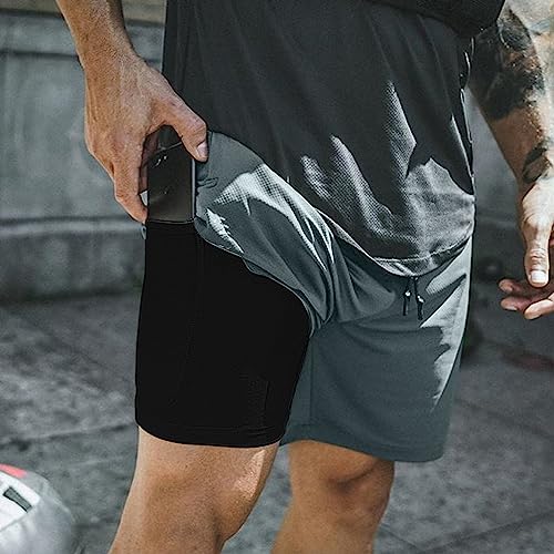 Men's Lightweight 2-in-1 7" Running Shorts with Pockets - Solid Grey, Small