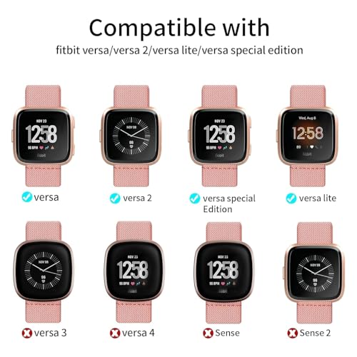 8 Pack Adjustable Elastic Nylon Sport Watch Bands for Fitbit Versa - Leopard, Arrowhead, Purple, Twill Light Pi Variants