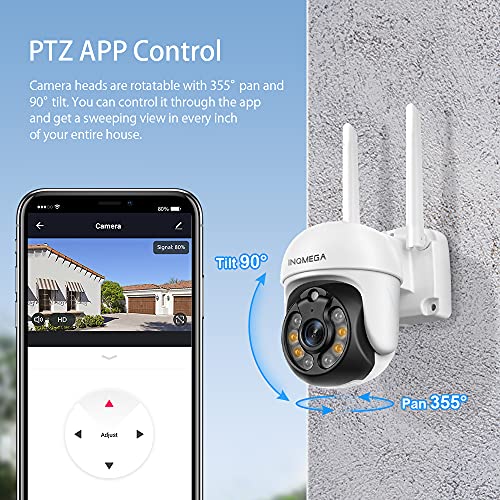 INQMEGA TUYA PTZ Camera Outdoor, 3MP Security Home Surveillance Camera with 2.4G WiFi, Waterproof IP Wireless Camera, Color Night Vision£¬Two-Way Audio, Motion Detection, Cloud & SD Card