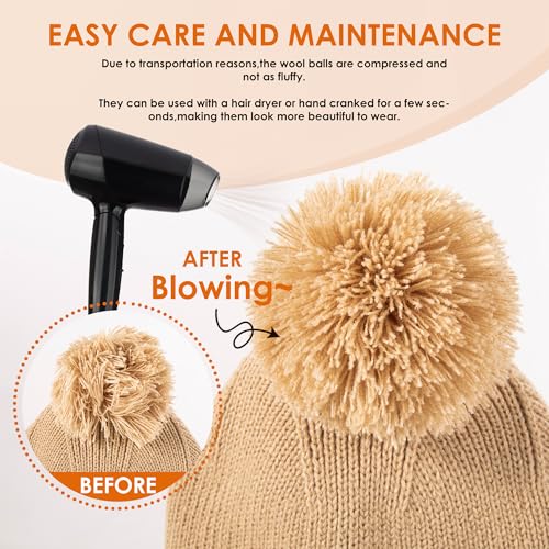 Womens Fleece-Lined Winter Beanie Hat with Pom Pom - Beige