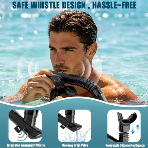 COOLOO Dry Snorkel for Adults with Emergency Whistle, 2 Pack Black & Green