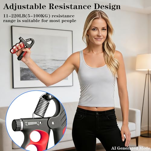 Red Hand Grip Strengthener 11-220LB Adjustable Resistance with Counter - 2PCS
