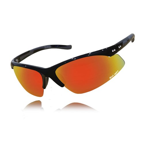 GoLight Polarized Sports Sunglasses for Men & Women – UV400, Anti-Glare, Lightweight Frame,Metal Hinges – for Running,Driving (Shiny Black/Black Red Revo)