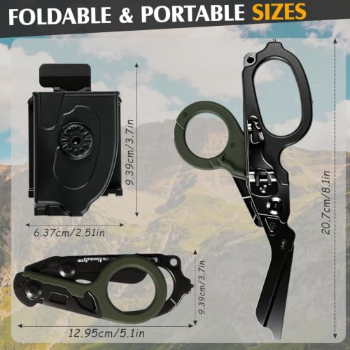 LEARTFYE Trauma Shears Foldable with Holster – Multi-Tool Emergency Scissors, 420HC Stainless Steel, Carbon Black + Army Green