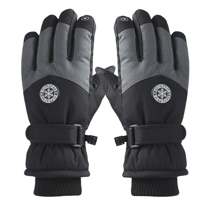 Warm Touchscreen Ski Gloves for Men & Women - Black+Gray, Medium