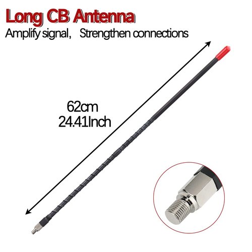 CB Radio Antenna 27MHz Whip Fiberglass Antennas Kit Heavy Duty 2’ Foot 24 Inch Black 1000 Watt Compatible with Vehicle Truck Car Mobile CB Radio