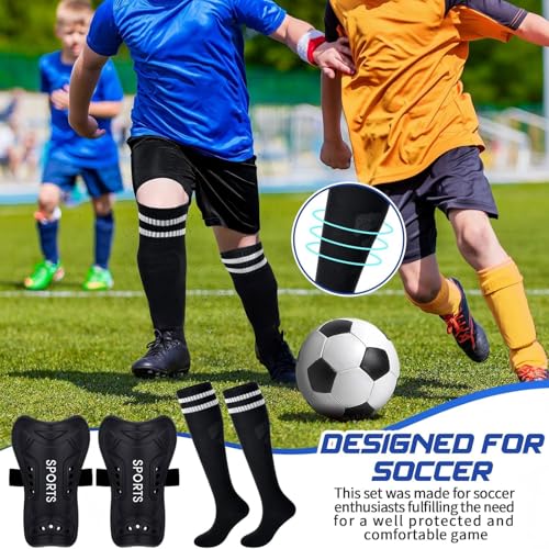 Soccer Shin Guards with Fitted Socks for Kids - Black, Size S