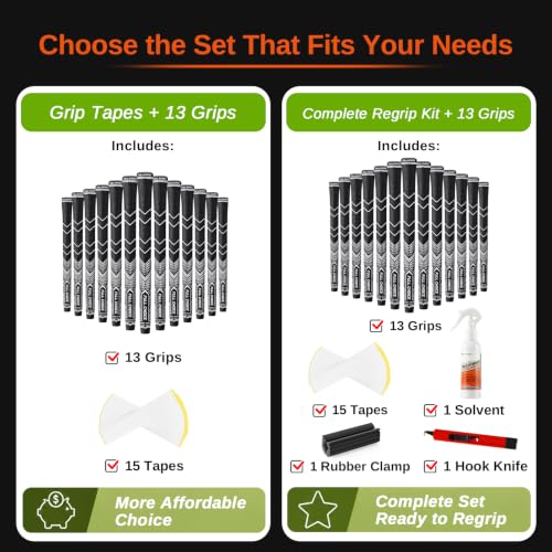 Golf Grips - 13-Pack High-Traction Rubber Midsize Complete Regrip Kit - Pure White
