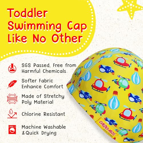 Kids Swim Cap - Soft Stretch Spandex Quick-Dry Fabric - Yellow Transportation