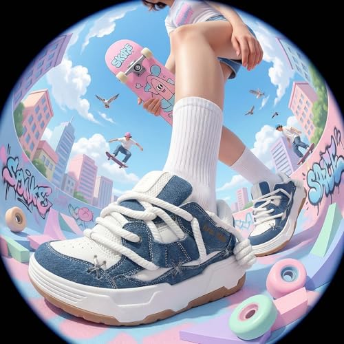 Unisex Chunky Platform Sneakers Men Women 2 Inch Height Boost Shoes Denim 7.5 Women / 6.5 Men - NEW SHITA