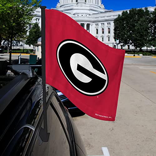 Georgia Bulldogs Double-Sided Car Flag with Black Pole - 11x15 Inches