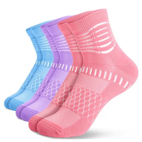 Compression Ankle Socks for Plantar Fasciitis Relief - Medium Pink+Purple+Blue (3 Packs)