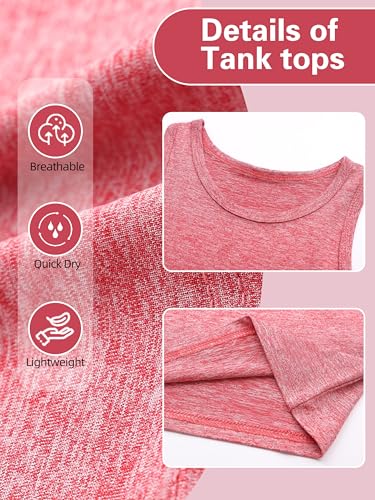 Quick Dry Tank Tops for Girls - Active Sleeveless Shirt Red, 9-10 Years