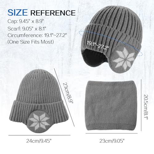 Men's Winter Beanie Hat and Scarf Set - Fleece Earflap Grey