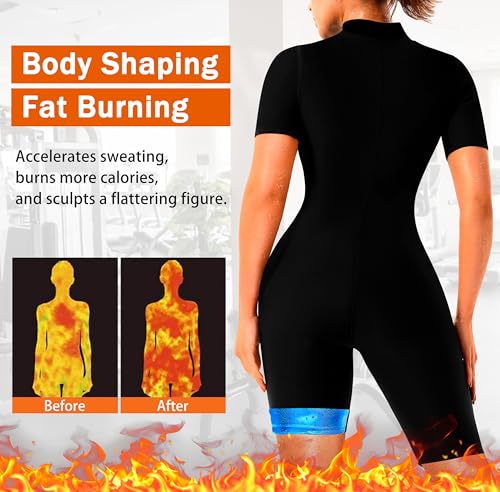 LMCOB Women Sauna Suit Belly Fat Full Body Jumpsuit Blue Lining XL for Weight Loss