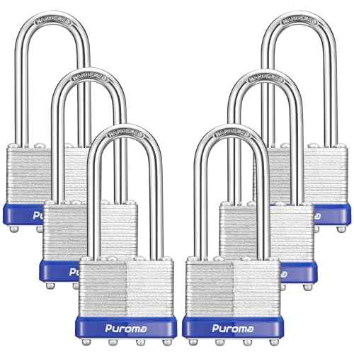 Puroma Lock 6 Pack Padlocks, 2¡± Long Shackle Heavy-Duty Locks with 2 Keys, 40mm Hardened Steel Keyed Alike Padlocks for Sheds, Gates, Fences, Toolbox, Outdoor and Indoor Use£¨Silver£©