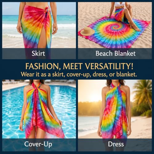 INGEAR Women's Sarong Bathing Suit Cover Up - One Size Blu/Blk Beach Wrap