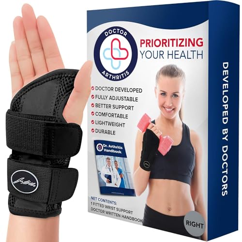 Fitted Wrist Brace for Carpal Tunnel & Tendonitis - Right Hand, Black