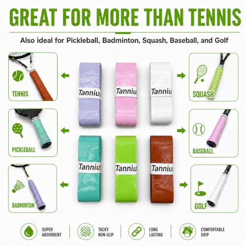 Tannius Tennis Overgrip Tape 6-Pack Brown — Sweat-Absorbing, Non-Slip Tacky Grip