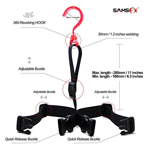 Fishing Wader Boot Hanger with Adjustable Strap - Red Plastic Hook