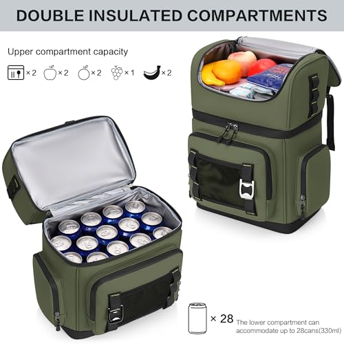 YOUNGOA Green Large 44 Can Cooler Backpack with Dual Insulated Compartments