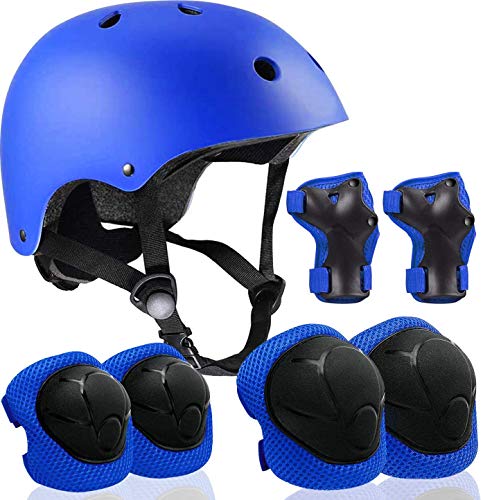Adjustable Kids Helmet with Protective Gear Set - Blue, Small (18.9"-21.26")