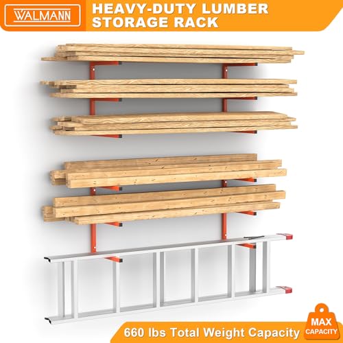WALMANN Garage Wall Mounted Lumber Storage Rack, Overhead Heavy Duty One-Piece Design Lumber Rack for Woodworking Shop(1 Pair)