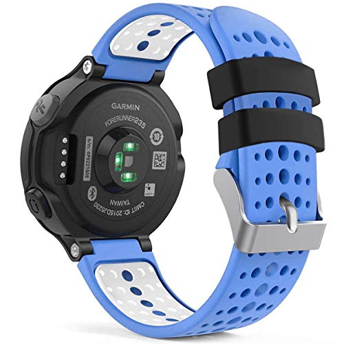 Soft Silicone Replacement Watch Band for Garmin Forerunner - Cornflower Blue & White