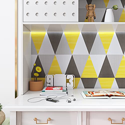 ReWallpaper Removable Geometric Yellow Wallpaper Peel and Stick Contact Paper for Bathroom Living Room Art Deco Wallpaper Pull and Stick on Wall Paper Roll for Bedroom Adults Kids Boys Girls 17.7X79