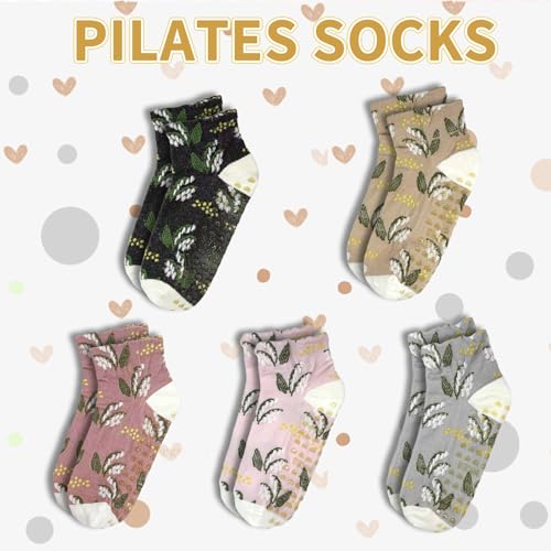 Floral Jacquard Non-Slip Yoga Socks - 3 Pairs for Pilates & Barre - Multi
