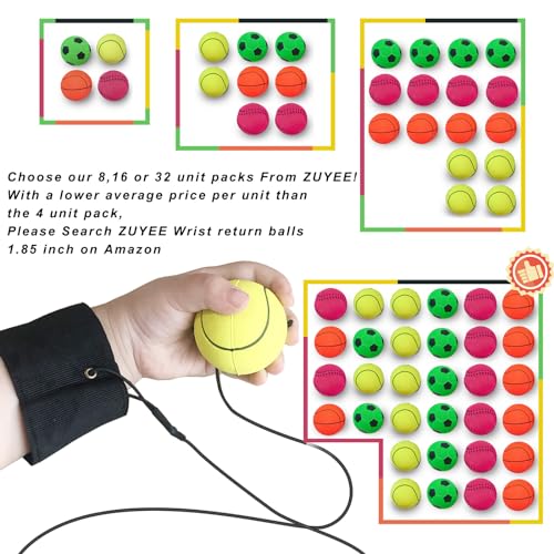 4 Pack 1.85 Inch Sports Wrist Return Balls - Kids' Exercise Toy