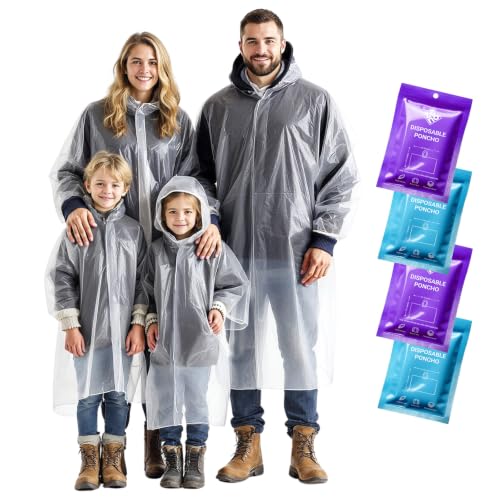 Disposable Rain Ponchos for Adults and Kids - Clear Emergency Rain Gear