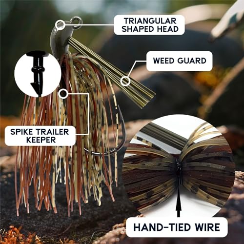 Reaction Tackle Flipping Jigs 6-Pack for Bass & Heavy Cover Fishing - Weedless Silicone Skirt, 1/2 Oz