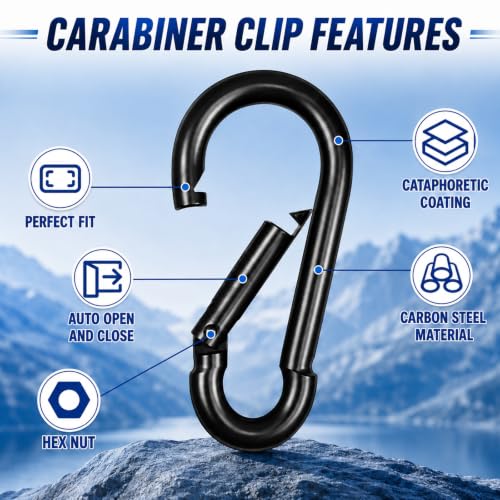 20PCS Heavy Duty Black Carabiner Clips - 1.57 Inch Snap Hooks