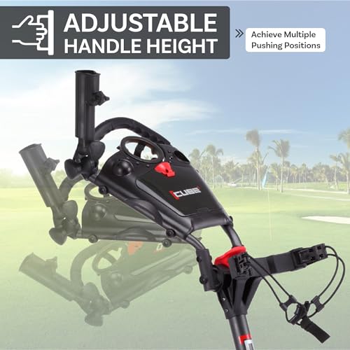 3-Wheel Golf Push Cart - Lightweight Folding with Umbrella Holder - Charcoal/Black
