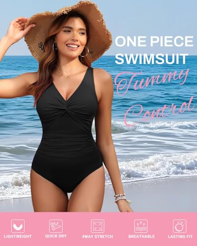Women's Tummy Control One Piece Swimsuit with Adjustable Straps