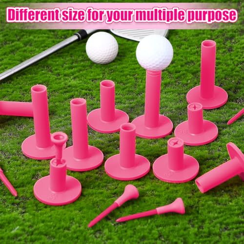 Pink Rubber Golf Tees Set with Holder - 18 Pieces for Practice & Range