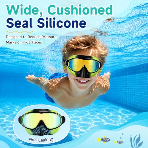 OZERO Kids Swim Goggles Anti-Fog UV Protection Clear View Green & Black 1 Pack