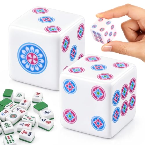 25 mm Acrylic Mahjong Dice Set - White Blue Rose Red (2 Pcs)