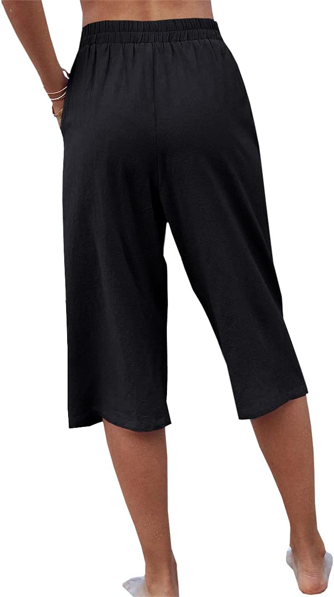 Veatzaer Women's Capri Harem Pants - Elastic Waist, Casual Loose Fit with Pockets | S-XXL