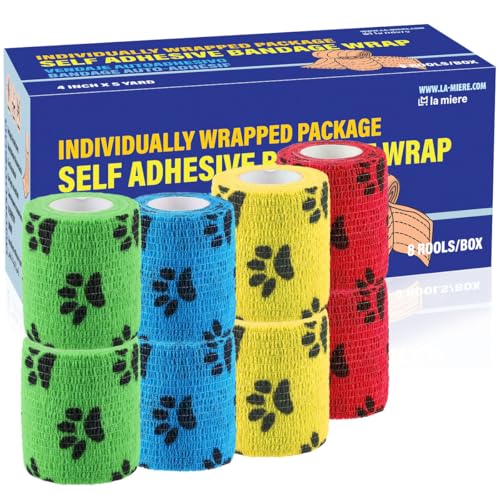 Self-Adherent Cohesive Bandages - Dog Foot Pattern, 4" x 5 Yards, 8 Count