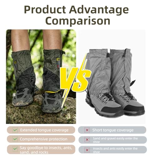 Adjustable Waterproof Ankle Gaiters for Hiking - Khaki, Medium