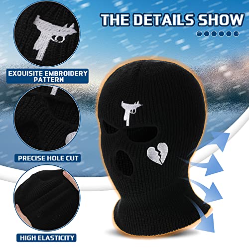 3-Hole Knitted Ski Mask - Windproof Balaclava Full Face Cover - Black
