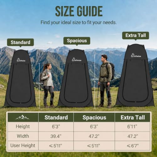 WolfWise Pop Up Shower Tent for Camping, Compact & Lightweight, Silver-Black, 6'3" Height